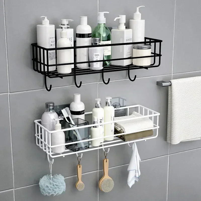 Wall-Mounted Japanese-Style Wrought Iron Bathroom Shelf - BnBeeSupplies